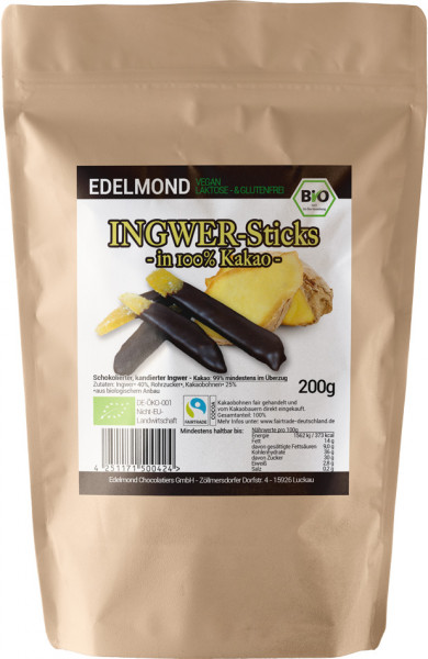 Ingwer-Sticks in 100% Edel-Kakao, Bio