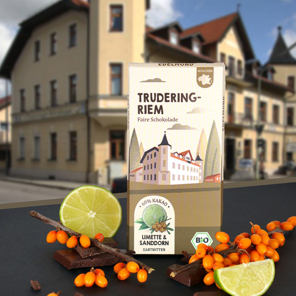 Trudering Riem Limette, Salz & Sanddorn Schokolade. Bio & Fair trade
