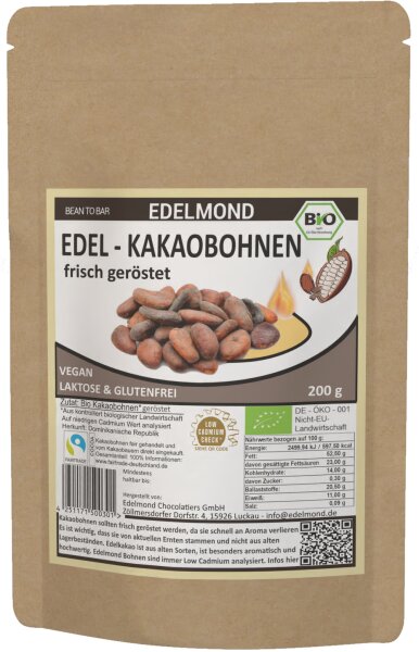Kakaobohnen geröstet, mit Schale, Bio