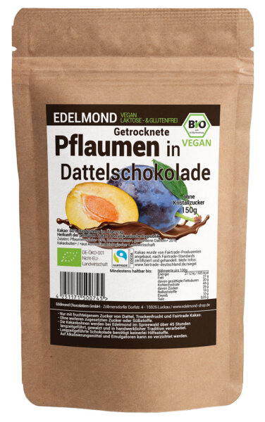 Pflaumen in Dattelschokolade, Roh, Bio 150g